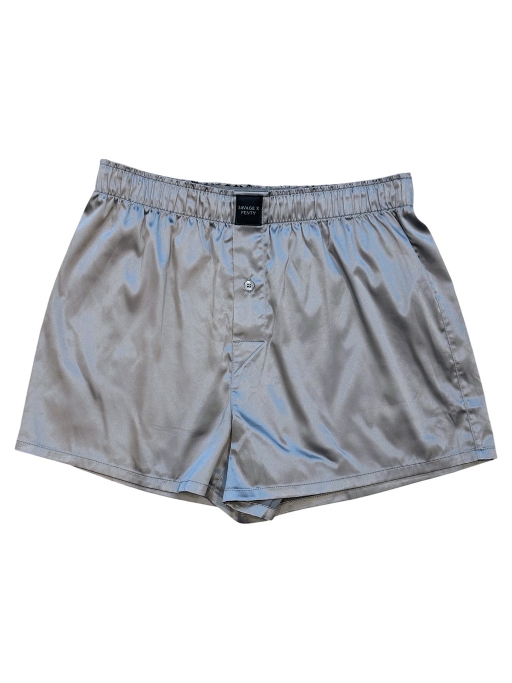 Savage x Fenty Satin Boxer Shorts in Grey Smolder Medium